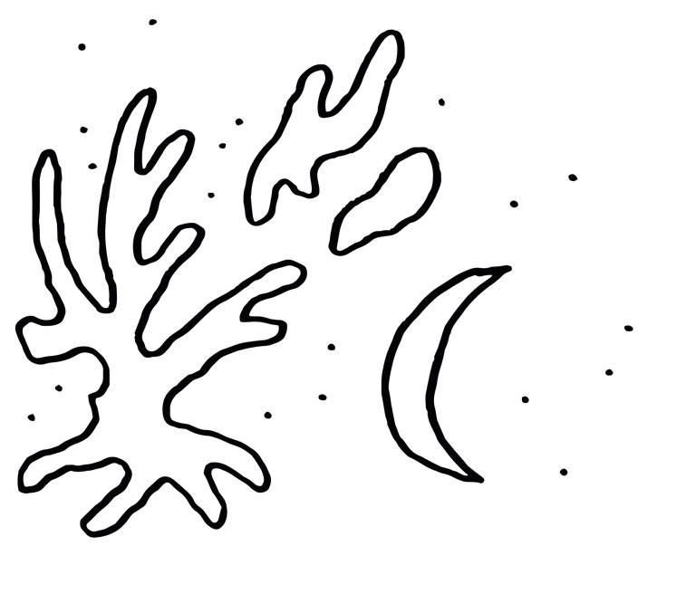 Une silhouette d'algues à côté de la lune